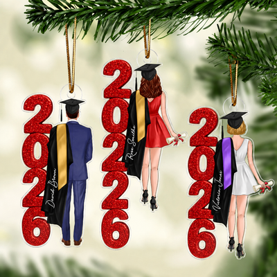 Class of 2025 2026 Senior Glitter Effect - Personalized Acrylic Ornament - Christmas Graduation Gift for Seniors