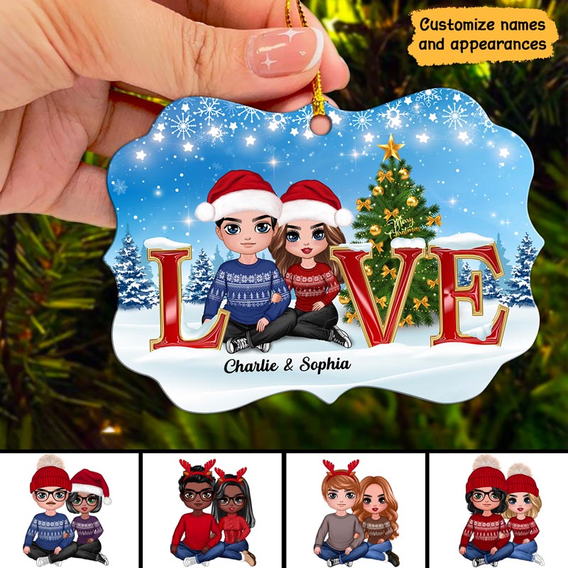 LOVE Embracing Couple Personalized Christmas Ornament