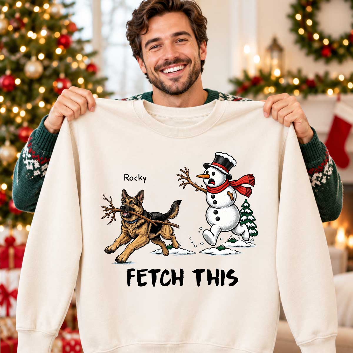 Dog Steal Snowman Hand Running Upload Pet Photo - Personalized Shirt - Funny Christmas Gift For Dog Lovers
