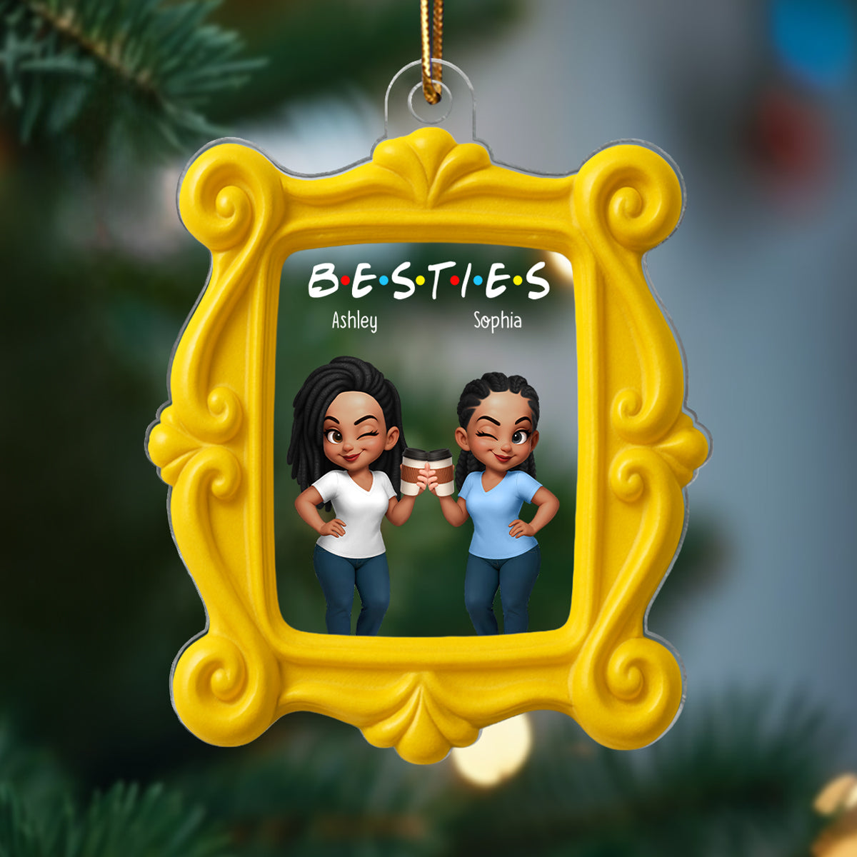 Pretty Besties Sisters Yellow Frame - Personalized Acrylic Ornament