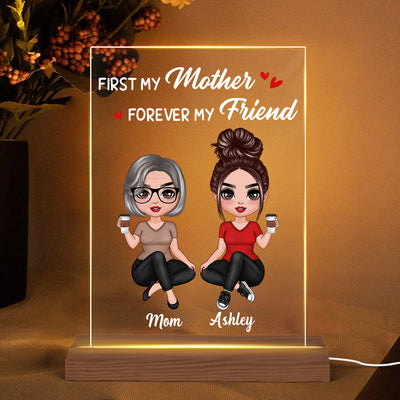 Doll Mom And Daughters Sitting Personalized Rectangle Acrylic Plaque LED Night Light