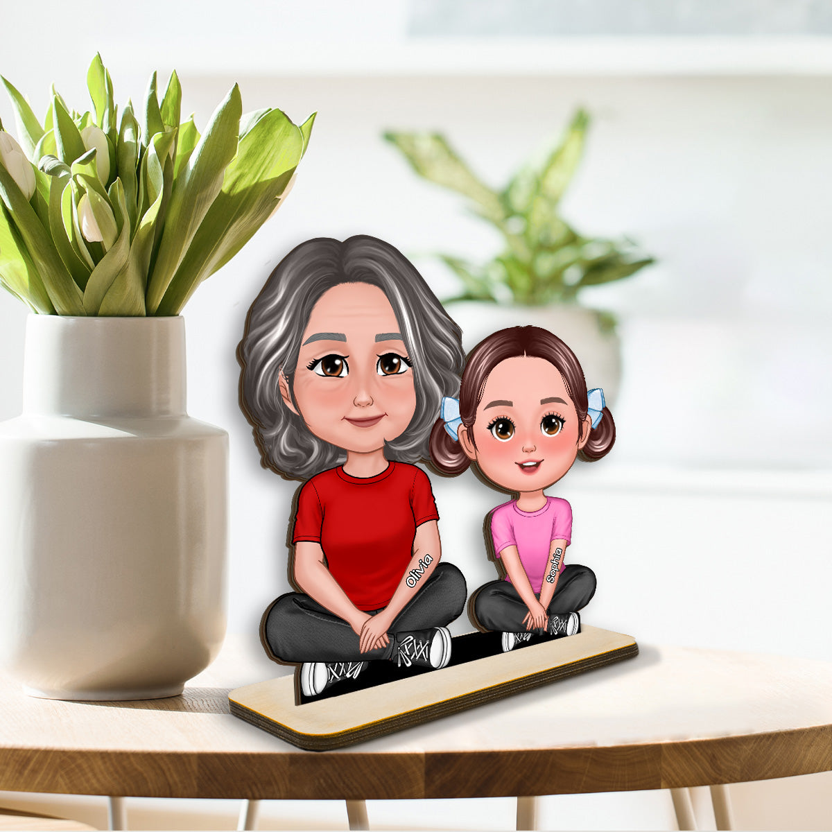 Grandma & Grandkid Crossed Legs Home Decor Gift For Grandma Personalized Standing Wooden Plaque