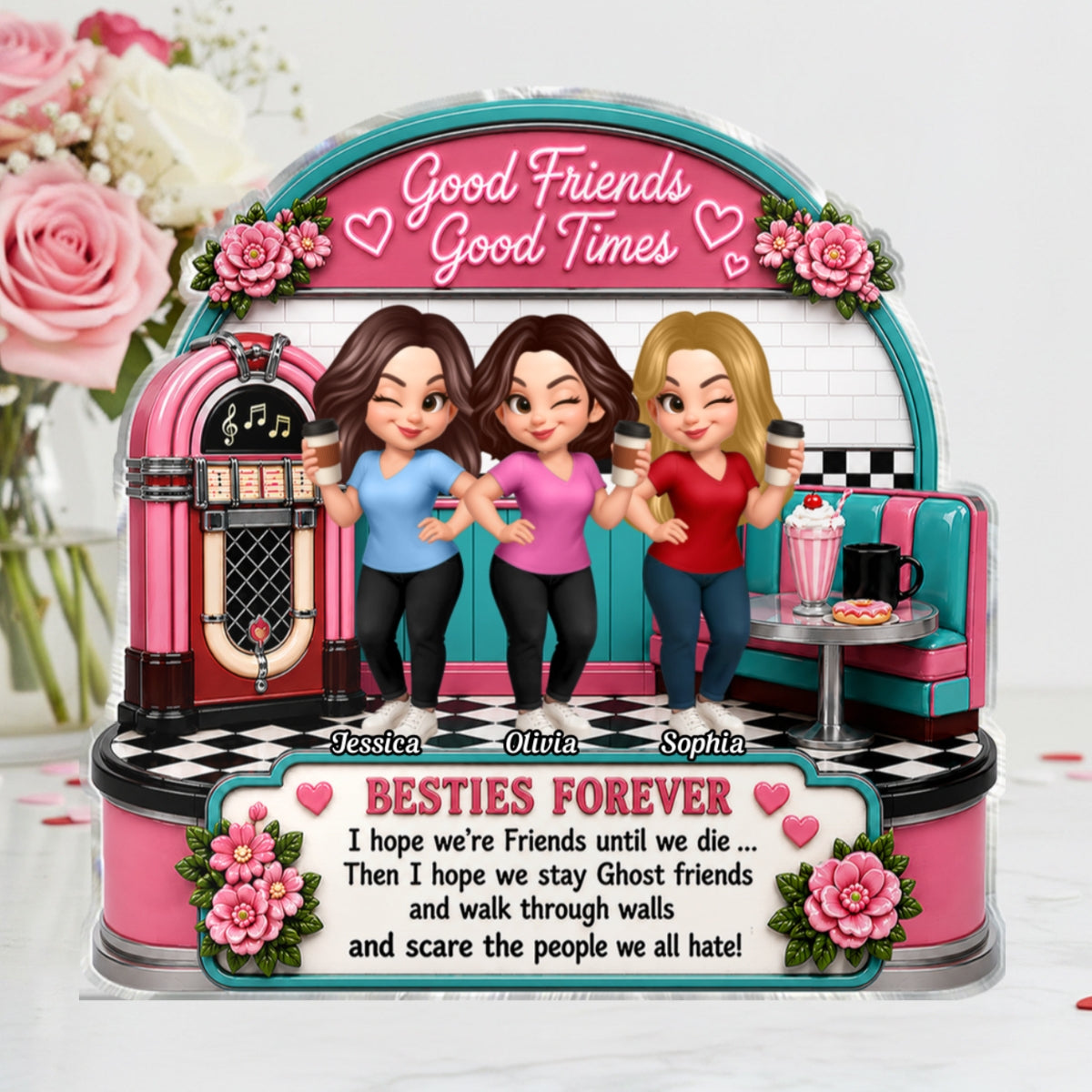 Besties Coffee Date Good Times Good Friends Best Memories Together - Personalized 2-Layered Wooden Plaque - Birthday Gift, Gift For Best Friends