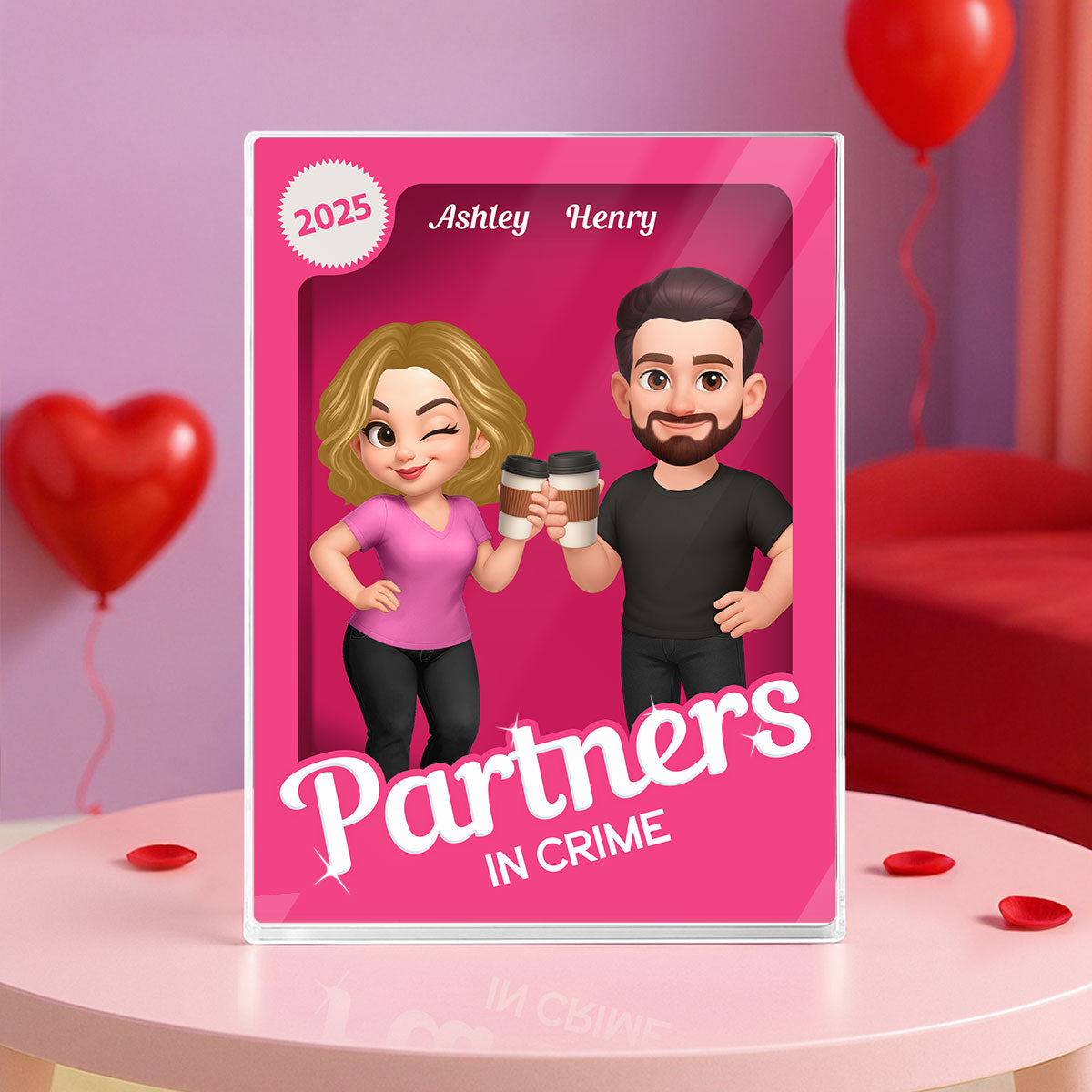 [Men & Women Besties Version] Besties Forever Pink 3D Effect Action Figure Personalized Acrylic Block