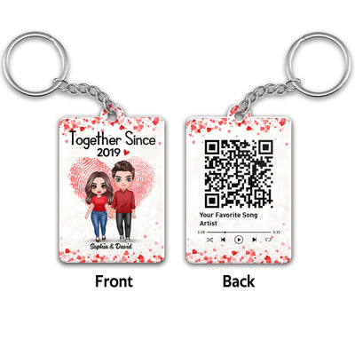 Fingerprint Doll Couple Standing Favorite Song Scannable QR Code Personalized Acrylic Keychain