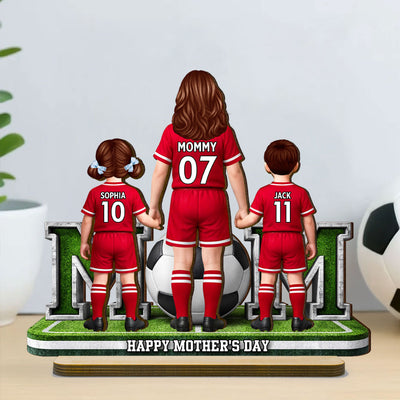Soccer Mom And Kids Together - Personalized 2-Layered Wooden Plaque - Mother's Day Gift For Soccer Mom, Gift For Wife