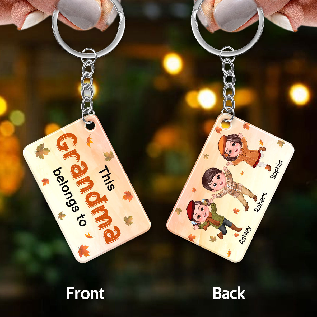 Happy Doll Kids Grandma Mom Fall Season Personalized Acrylic Keychain