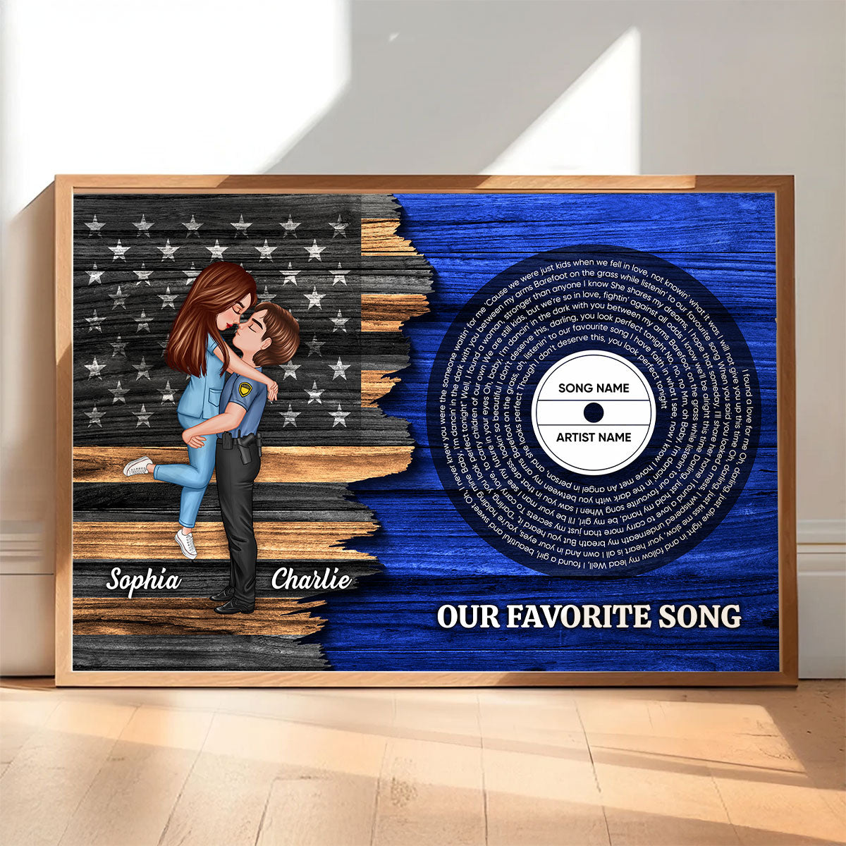 Hero Couple Nation Flag Vinyl Lyrics Favorite Song, Gift by Occupation For Her, For Him Personalized Poster, Anniversary Gift for Couple