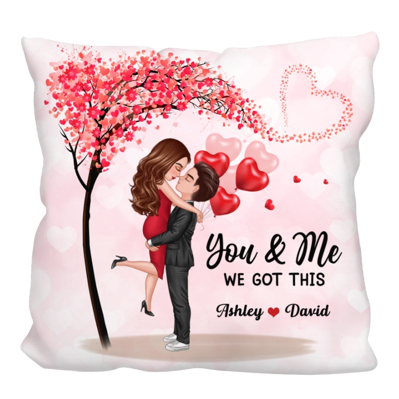 Couple Hugging Kissing Under Heart Tree Personalized Pillow - Valentine‘s Day Gift