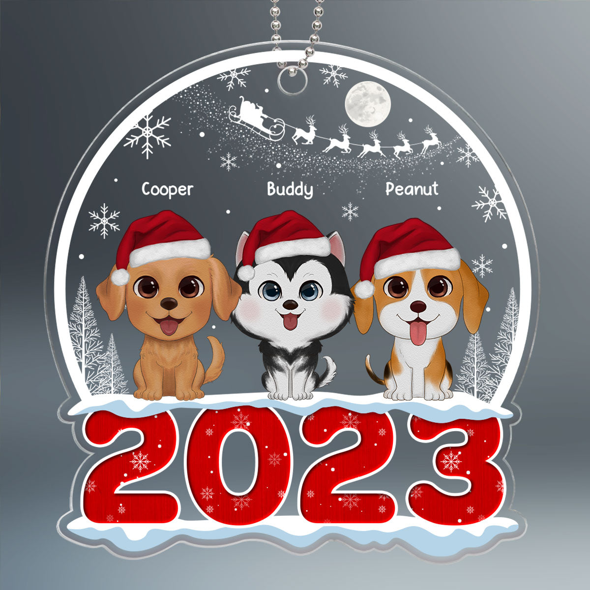 Watercolor Cute Dogs Cats Sitting On 2023 Christmas Sleigh Personalized Acrylic Ornament