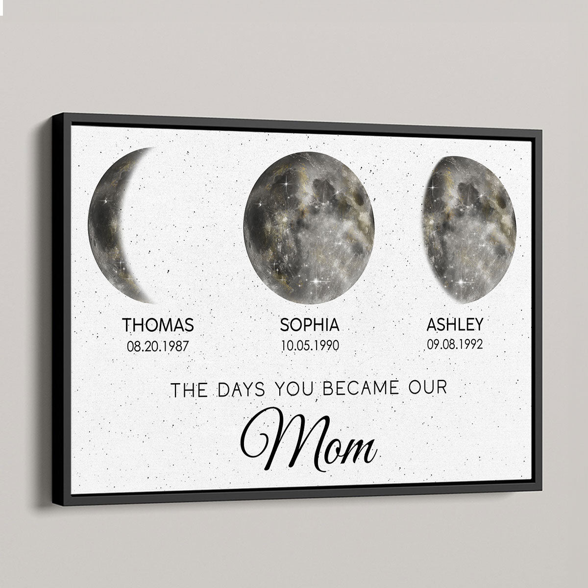 The Day You Became Mom Custom Birth Moon Phase Golden Dust Personalized Poster | A Heartfelt Gift for Mom’s Birthday, Mother’s Day, or Just Because