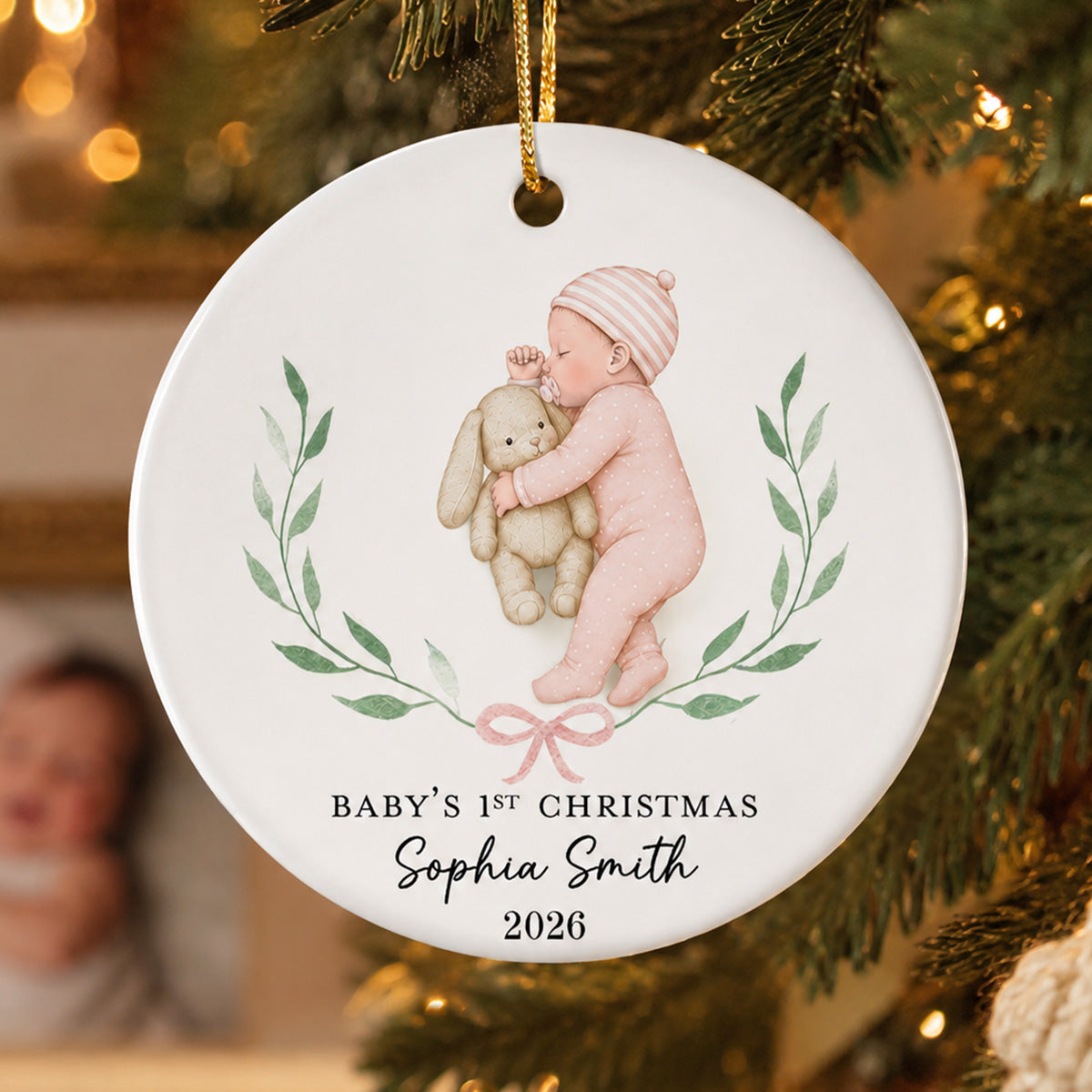 Baby’s First Christmas Sleeping Baby – Personalized Ceramic Ornament