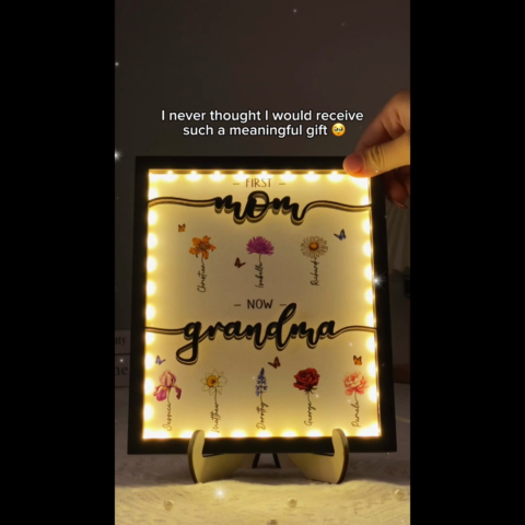 First Mom Now Grandma Birth Month Flowers Personalized 2-Layer Wooden Plaque With LED, Gift for Mom, Grandma, for Mother's Day