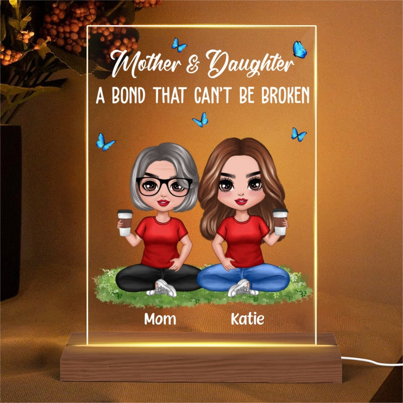 Doll Mom And Daughters Sitting On Grass Bond That Can‘t Be Broken Personalized Rectangle Acrylic Plaque LED Night Light