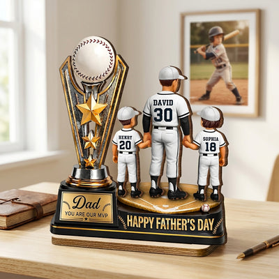 Baseball MVP Dad Trophy - Personalized 2-Layered Wooden Plaque - Father's Day Gift for Dad, Husband