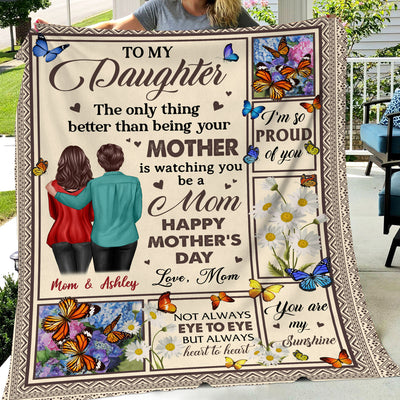 To My Daughter From Mom Happy Mother's Day Butterflies Personalized Fleece Blanket, Gift For Daughter