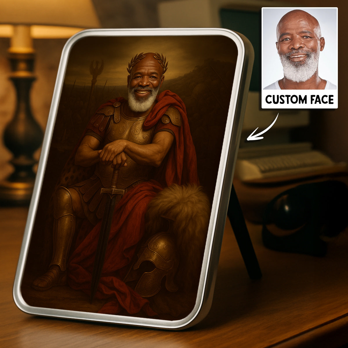 Man Royal Portrait Custom Face Personalized Mirrored Picture Frame, Unique Gift For Grandpa, Dad, Husband