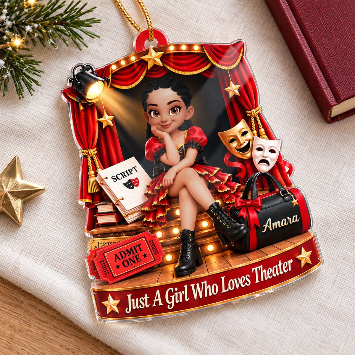 Just a Girl Who Loves Theater - Personalized Acrylic Ornament - Christmas Gift for Daughter, Granddaughter, Niece