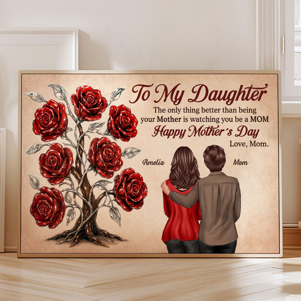 3D Effect Rose Tree To My Daughter From Mom Personalized Poster, Gift For Daughter
