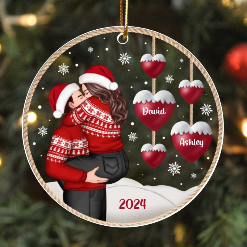 Couple Heartstring Hugging Kissing Personalized Acrylic Ornament, Christmas gift for him, for her