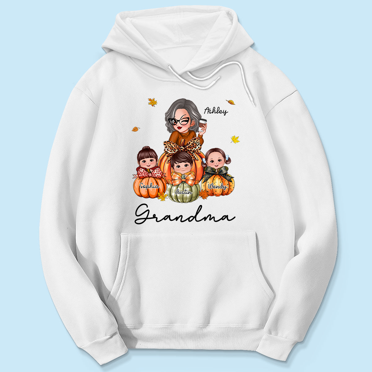 Grandma Mom Kids On Pumpkin Personalized Shirt, Fall Season Gift For Mom Grandma
