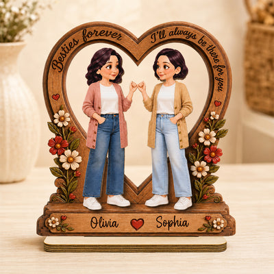 Best Friends Are The Family We Choose Pinky Promise Besties 2D Flat - Personalized 2-Layered Wooden Plaque - Birthday Gift, Friendship Gift for Best Friends