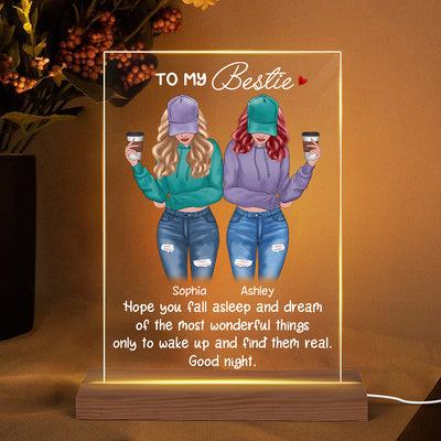 Front View Besties To My Bestie Personalized Rectangle Acrylic Plaque With LED Night Light - Gift For Best Friends