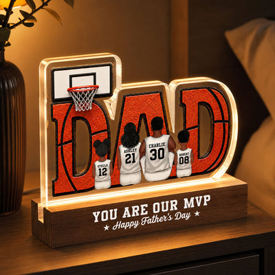 Basketball Dad Legend Daddy's Dream Team - Personalized Acrylic Block LED Night Light - Father's Day Gift For Dad, Husband, Basketball Fans