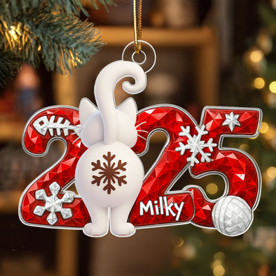 3D Crystal Effect Funny Cat Back View - Personalized Acrylic Ornament - Christmas Gift for Cat Lovers