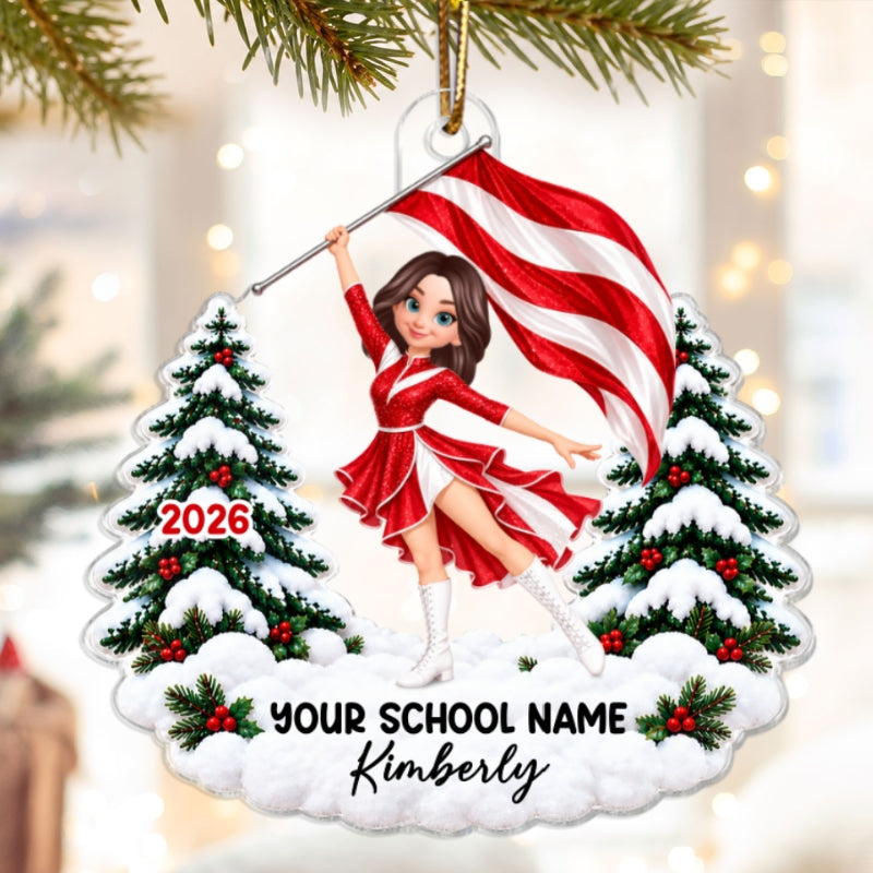 Color Guard Girl Custom Name & School Name - Personalized Acrylic Ornament - Christmas Gift For Color Guard Girls, Marching Band Members, Daughter, Granddaughter