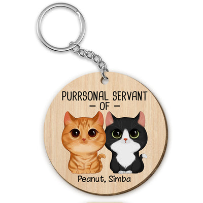 Purrsonal Servant Of Watercolor Cute Cats Personalized Wooden Keychain