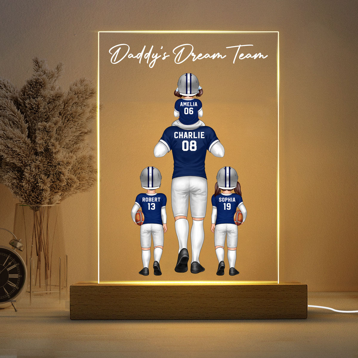 American Football Fan Dad Dream Team Personalized Rectangle Acrylic Warm LED Night Light