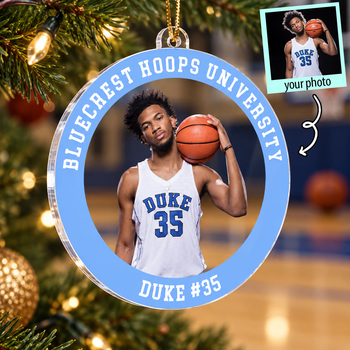 Custom Photo Basketball - Personalized Acrylic Ornament - Basketball Keepsake, Christmas Gift for Daughter, Son, Grandkids