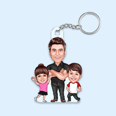 Dad Papa Grandpa Kids Caricature Personalized Acrylic Keychain