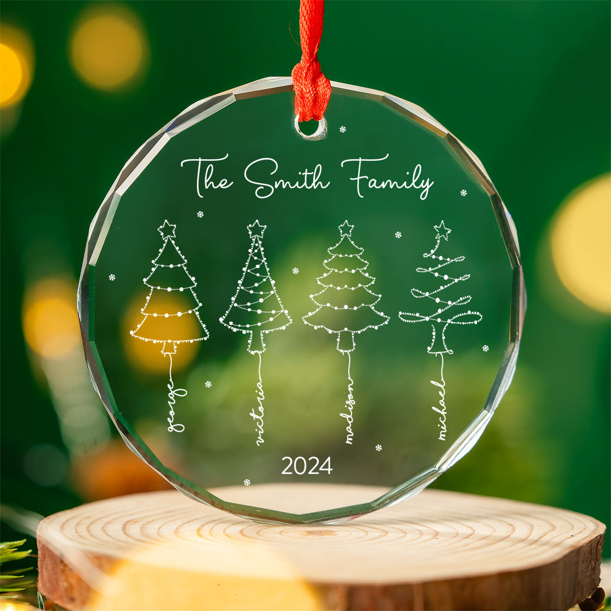 Christmas Tree Light Family Sisters Besties Siblings Personalized Glass Ornament, Christmas Gift Christmas Decoration