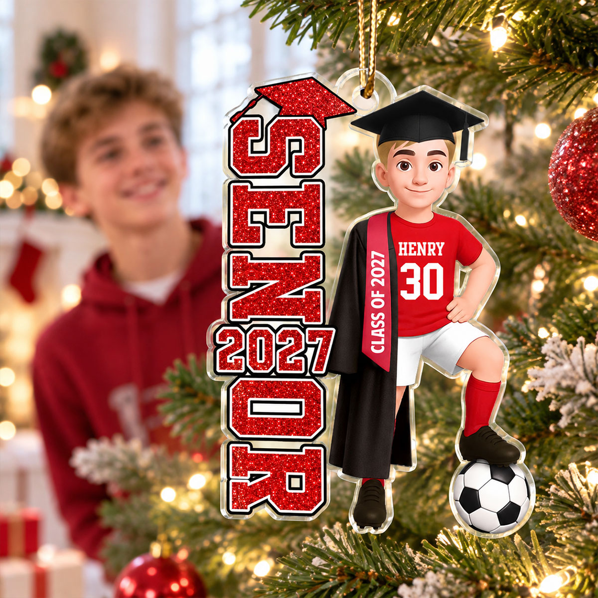 Soccer Senior 2026 2027 - Personalized Acrylic Ornament - Christmas Gift For Seniors, Daughter, Son, Granddaughters, Grandsons