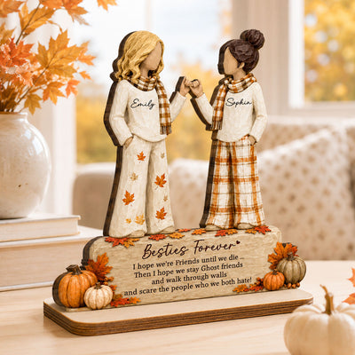 Trending Fall Season Besties Forever Pinky Promise - Personalized 2-Layered Wooden Plaque - Friendship Keepsake