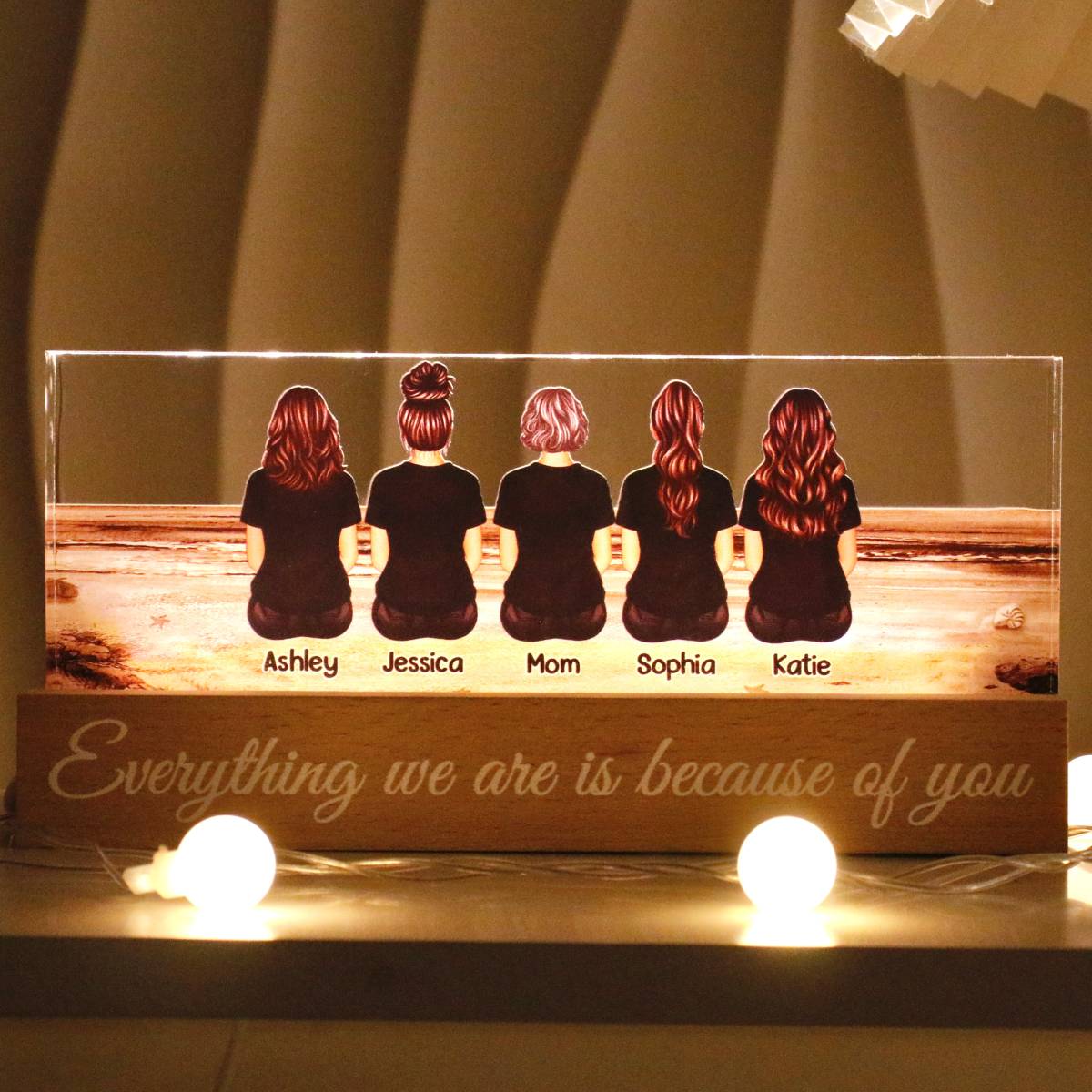 Retro Vintage Mom And Sons Daughters Beach Landscape Personalized LED Night Light