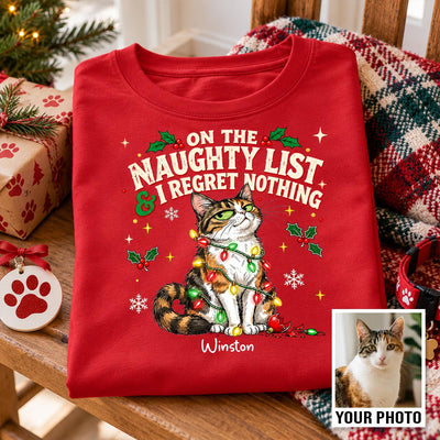 Meowy Catmas Bossy Cat Portrait From Your Photo - Personalized Shirt - Funny Festive Christmas Gift For Cat Lovers