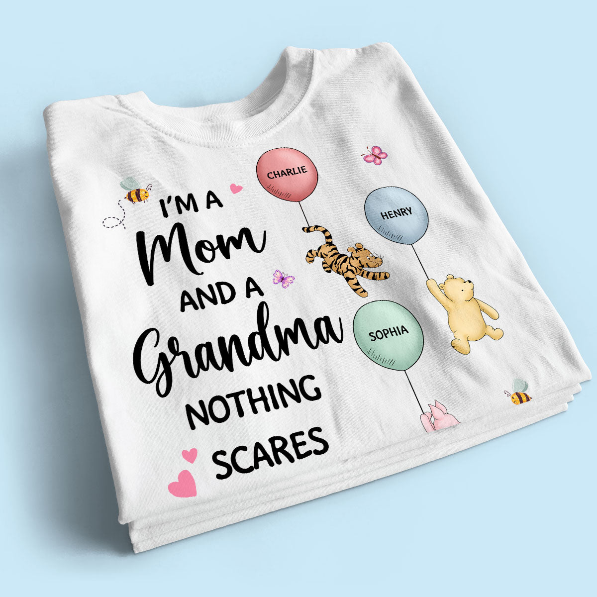 Nothing Scares Me I‘m A Mom And A Grandma Cute Characters Personalized Shirt