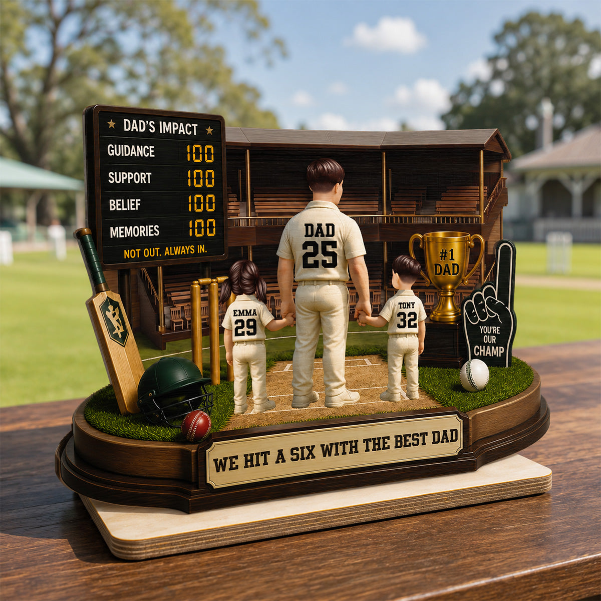 Hit A Six With The Best Dad Cricket Dad - Personalised 2-Layered Wooden Plaque - Father's Day Gift For Husband, Dad