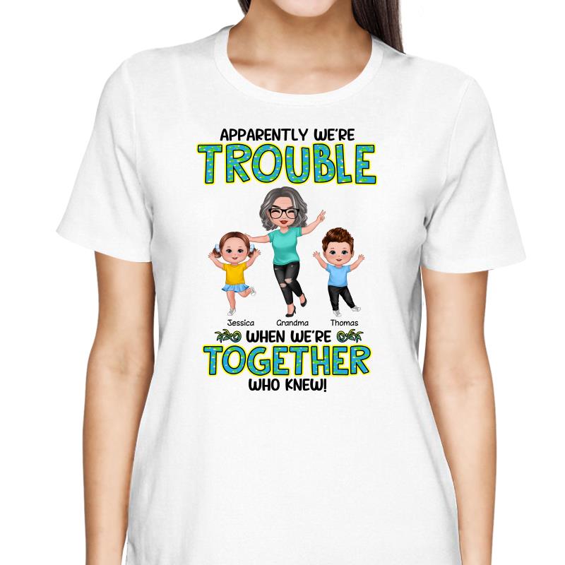 Get In Trouble Happy Doll Grandma Grandkids Personalized Shirt