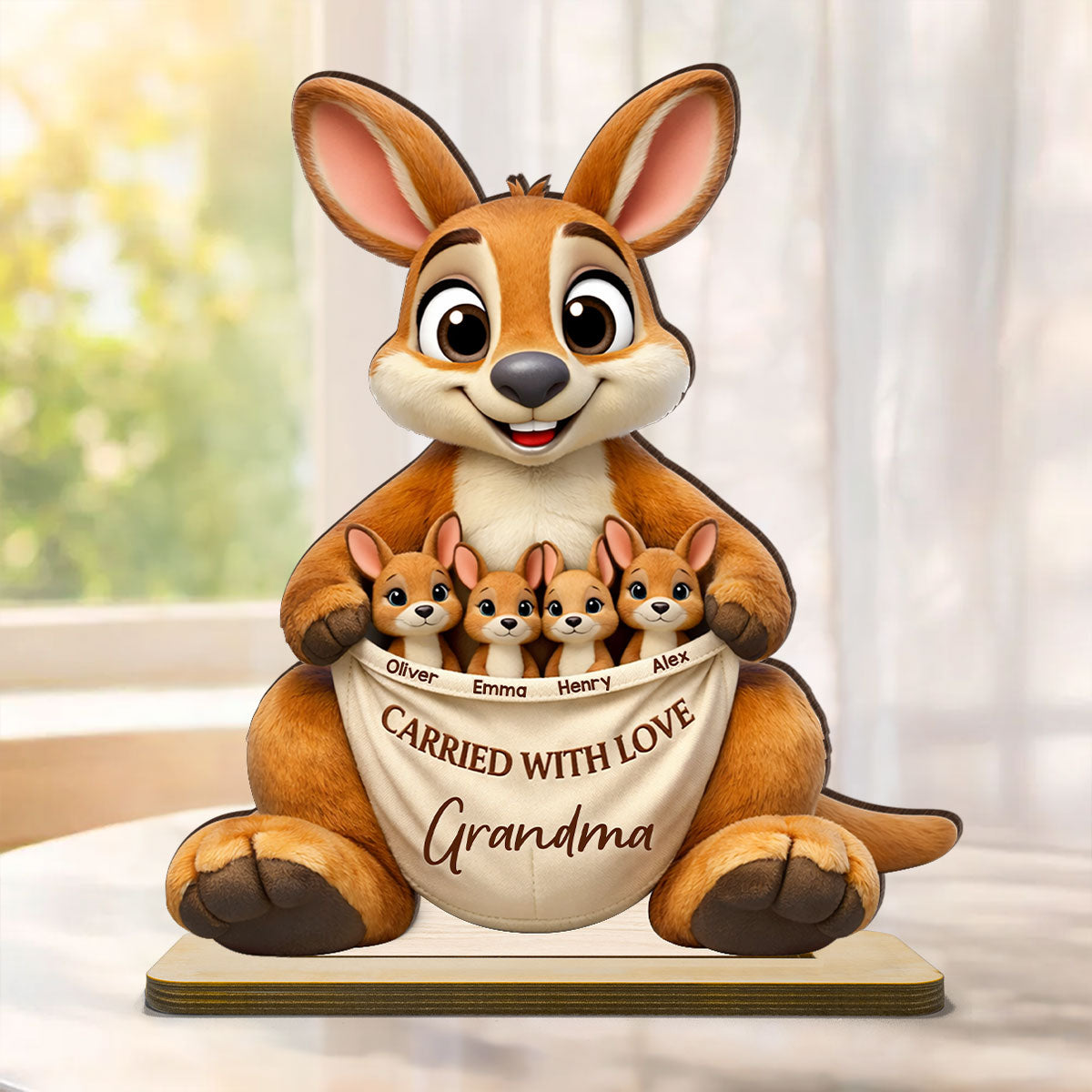 Kangaroo Grandma Mom Carried With Love - Personalized 2-Layered Wooden Plaque - Australia Mother's Day, Gift for Mom, Grandma
