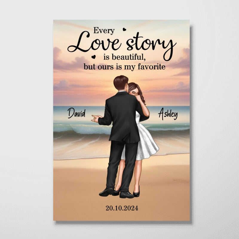 Romantic Dancing Couple On Eternal Sunset Beach Landscape Personalized Poster