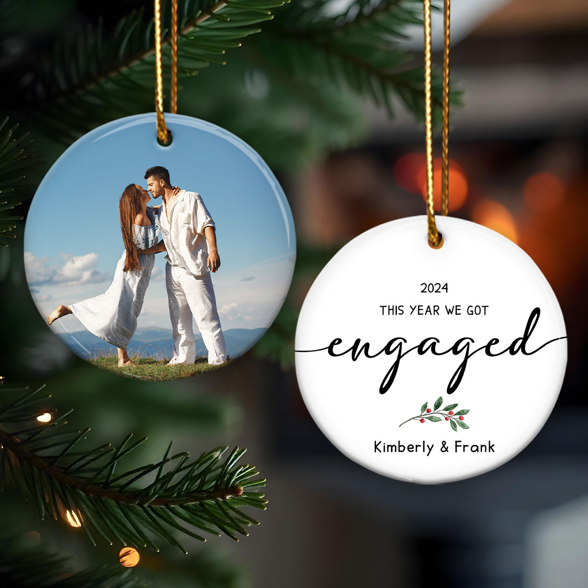First Christmas Engaged Personalized Photo Ornament, Keepsake Engagement Gift Personalized Picture