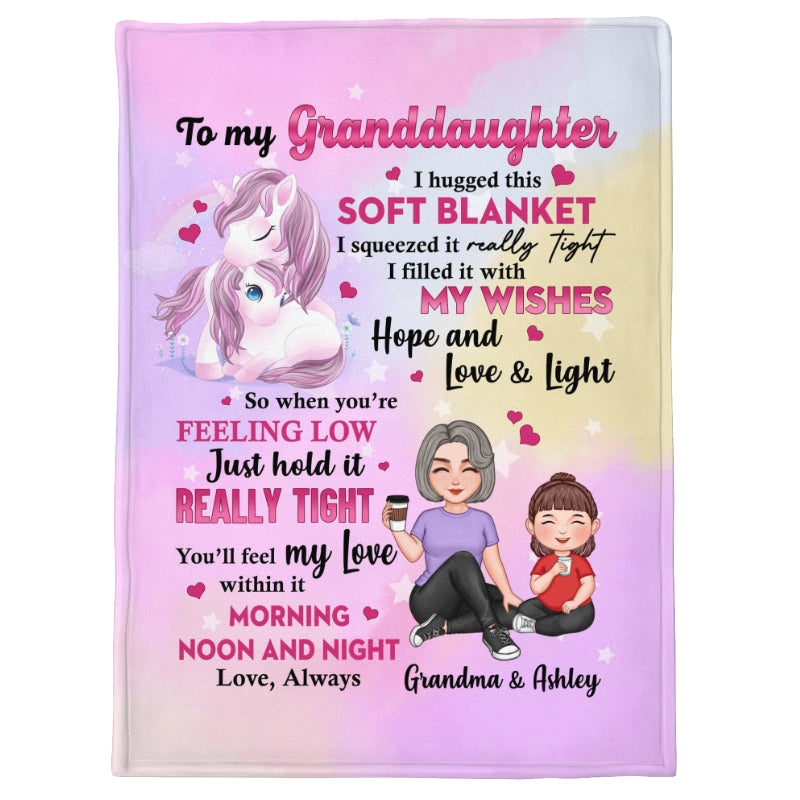 Unicorn Cute Grandma Grandkid To My Granddaughter Grandson Personalized Fleece Blanket