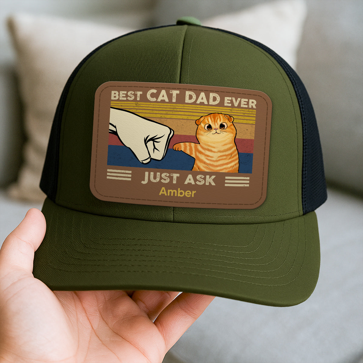 Father’s Day 2025 Gift for Cat Dads - Custom Cat Fist Bump Personalized Trucker Hat