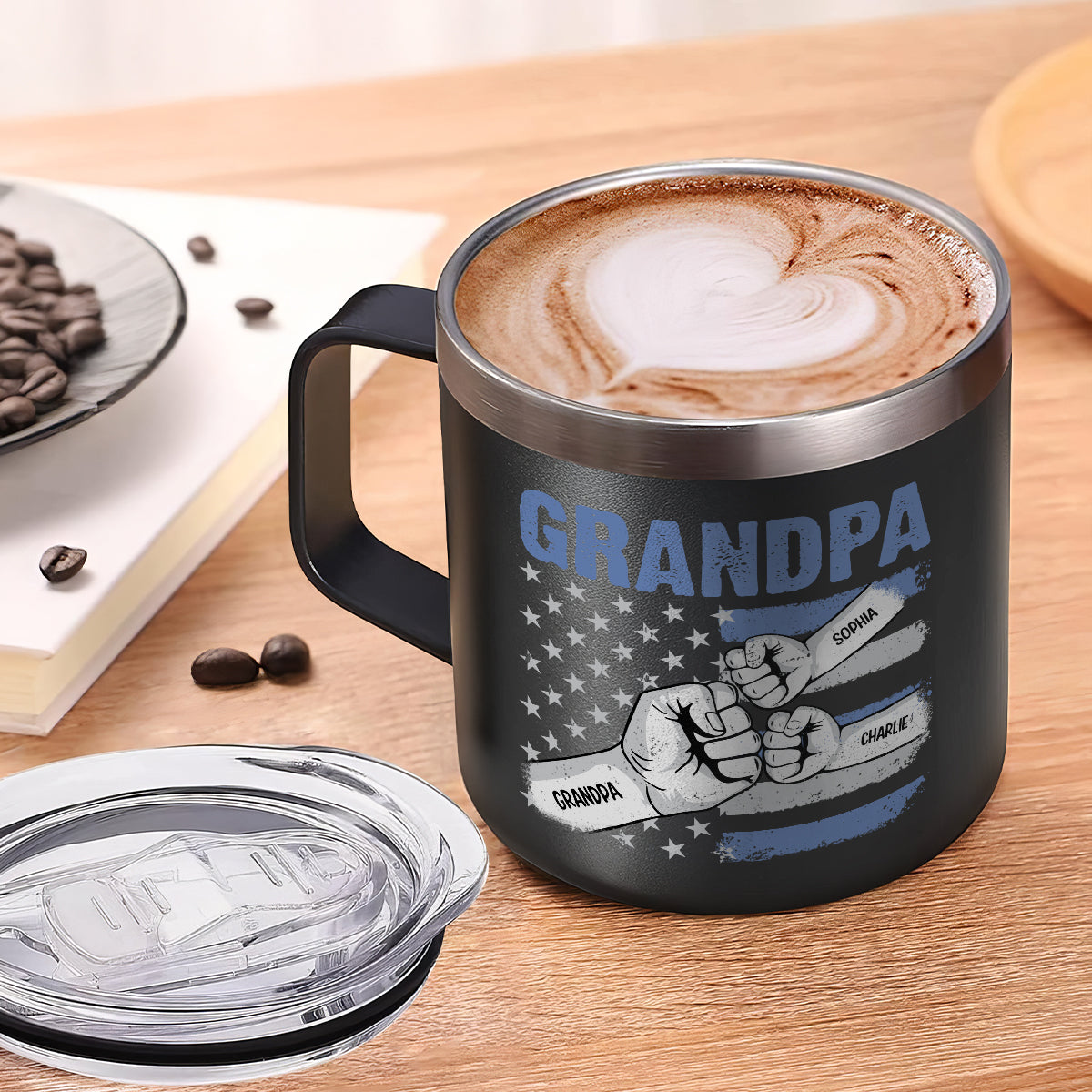 Grandpa Fist Bump Nation Flag Personalized Stainless Steel Tumbler With Handle, Birthday Gift For Grandpa, Father's Day Gift or Just Because