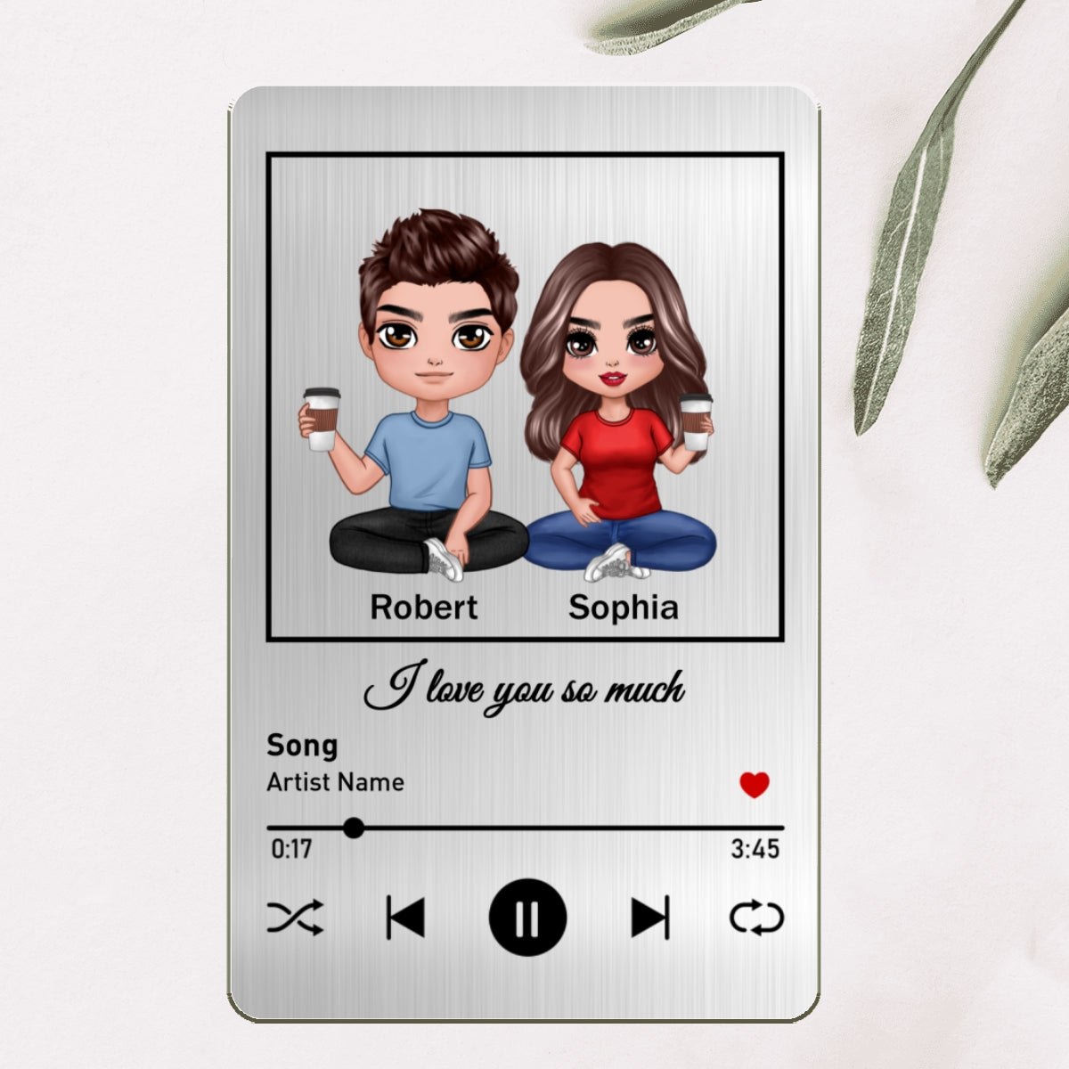 Doll Couple Sitting Favorite Love Song Personalized Metal Wallet Card