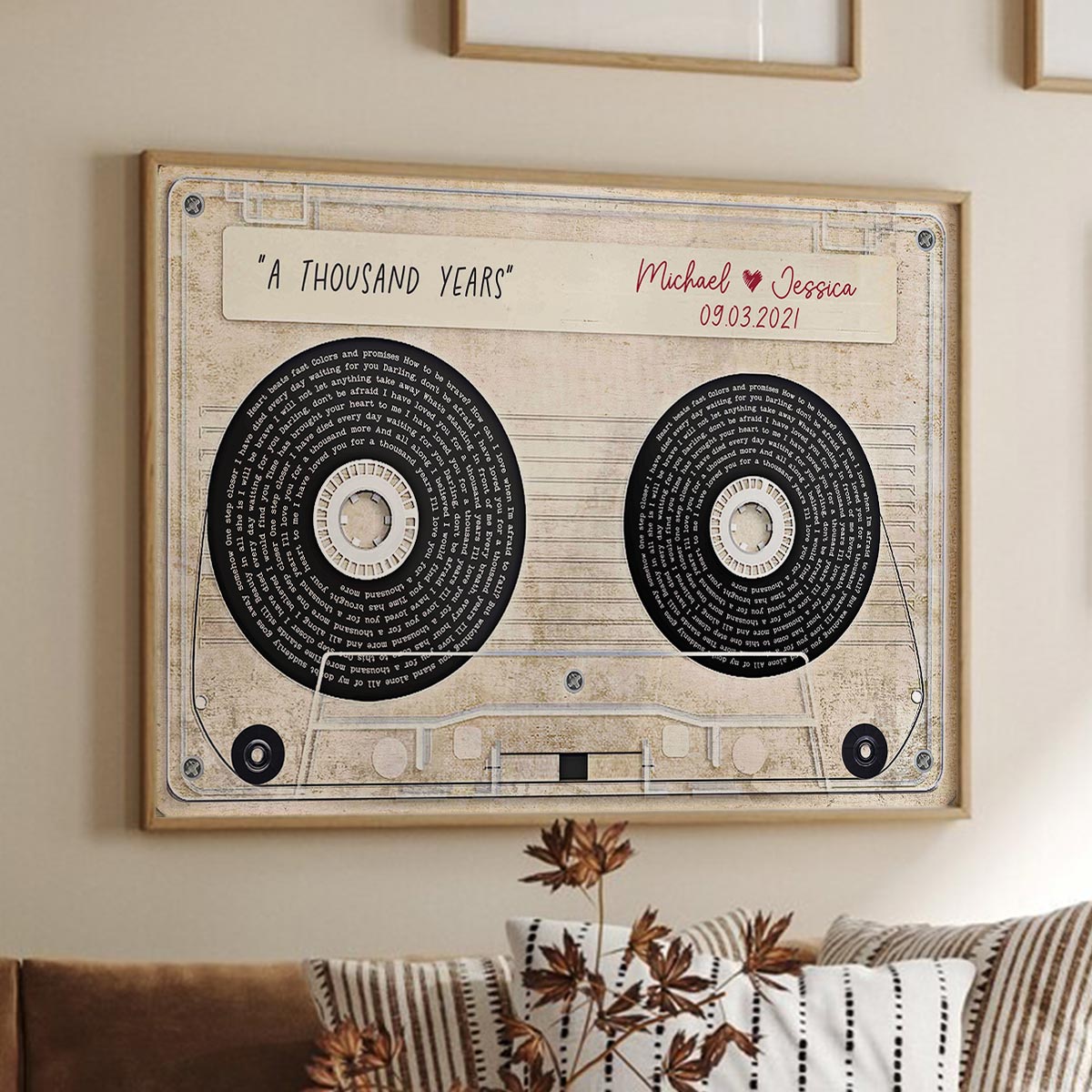Vinyl Record Song Lyrics Sassette Tape Anniversary Music Personalized Poster, Gift for Him for Her Sustainable Heartfelt Gift, Valentines Day